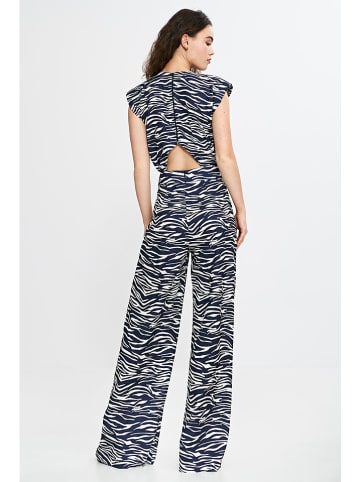 Jumpsuit donkerblauw/wit