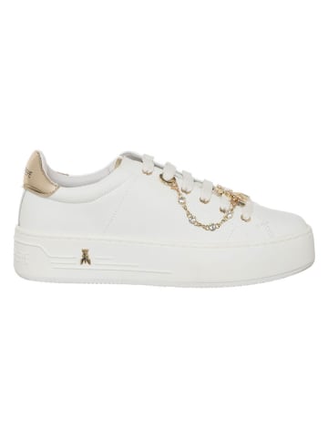 Leder-Sneakers in Weiß/ Gold