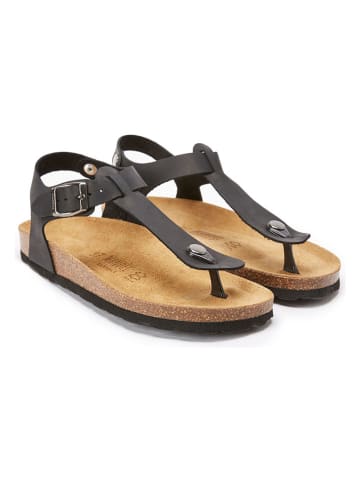 Leder-Zehensandalen in Schwarz