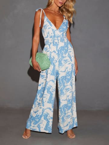 Jumpsuit lichtblauw/wit