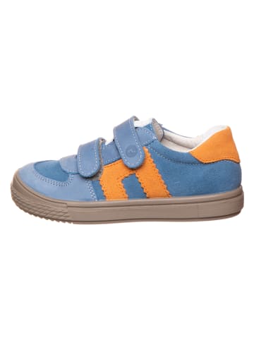 Leder-Sneakers in Blau/ Orange