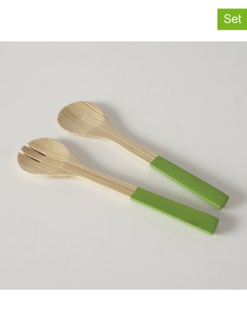 2-częściowy zestaw w kolorze beżowo-zielonym do sałatek - dł. 29 cm