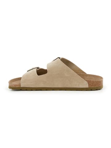 Leder-Pantoletten in Beige