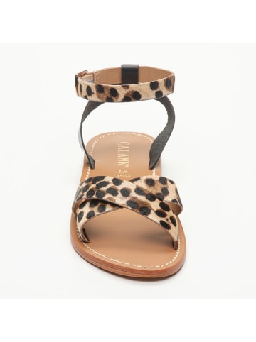 Leder-Sandalen in Schwarz/ Beige/ Braun