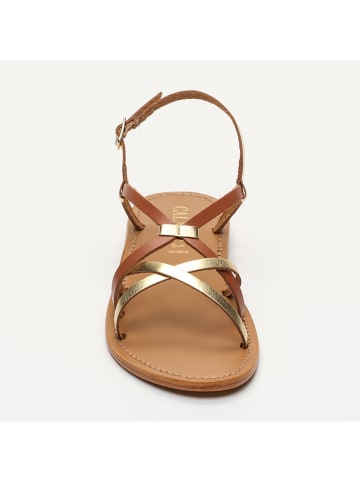 Leder-Sandalen in Hellbraun/ Gold