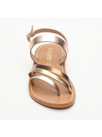 Leder-Sandalen in Rosegold/ Gold