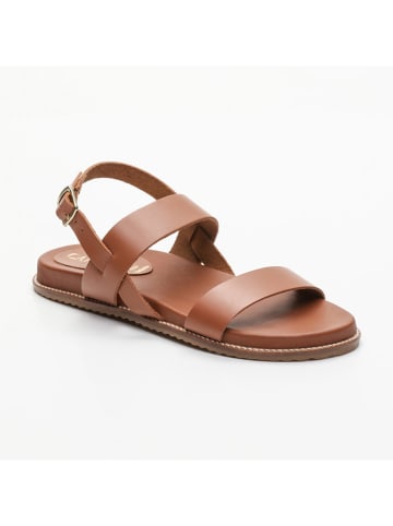 Leder-Sandalen in Hellbraun