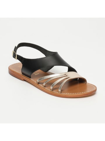 Leder-Sandalen in Schwarz/ Gold
