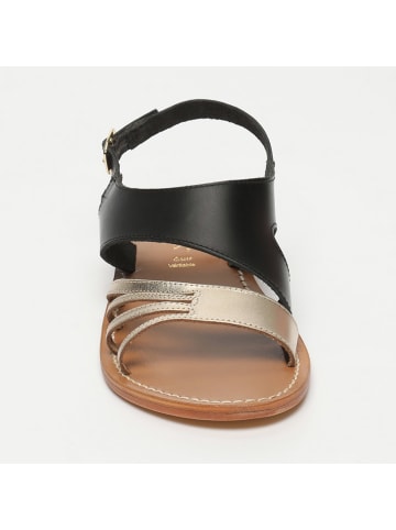 Leder-Sandalen in Schwarz/ Gold