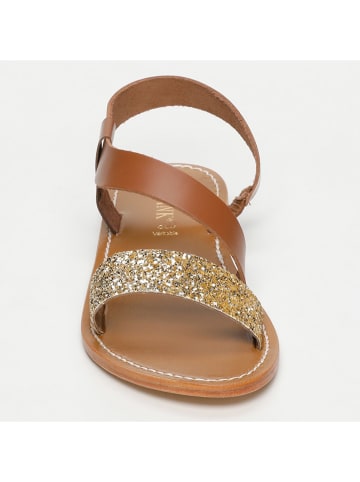 Leder-Sandalen in Gold/ Hellbraun