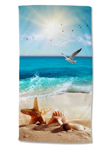 Strandtuch "Sealife" in Beige/ Blau