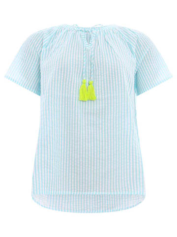 Blouse "Neon Streifen" lichtblauw/wit/groen
