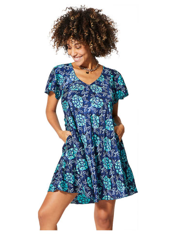 Kleid in Dunkelblau/ Türkis/ Weiß