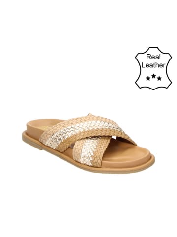 Leder-Hausschuhe in Beige/ Hellbraun