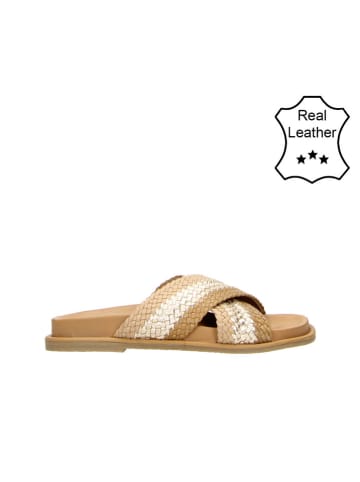 Leren pantoffels beige/lichtbruin
