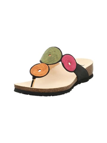 Leder-Zehentrenner in Schwarz/ Orange/ Pink