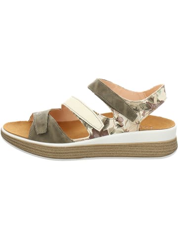 Leder-Sandalen in Grün/ Creme