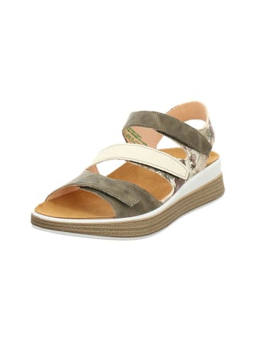 Leder-Sandalen in Grün/ Creme