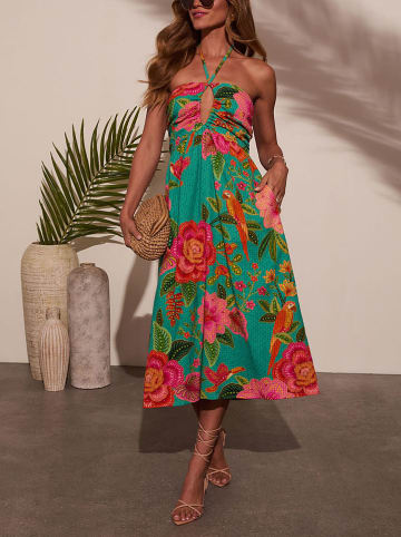 Kleid in Grün/ Koralle
