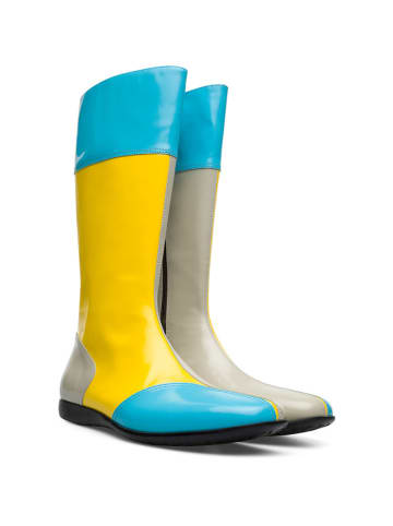 Leder-Stiefel in Gelb/ Hellblau