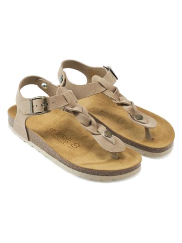 Leren teensandalen beige