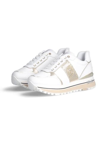 Leder-Sneakers in Weiß/ Gold