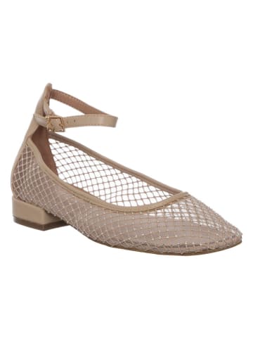 Leren ballerina's beige