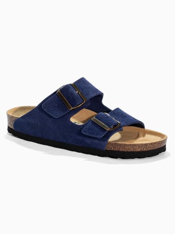 Leren slippers "Trefle" donkerblauw