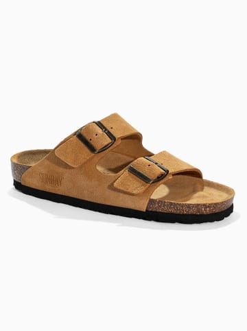 Leren slippers "Trefle" lichtbruin