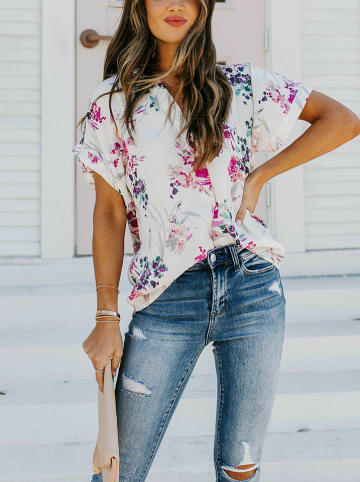 Bluse in Creme/ Blau