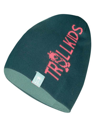 Dwustronna czapka beanie "Troll" w kolorze turkusowym