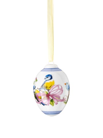 Zawieszka dekoracyjna w kolorze białym ze wzorem - dł. 6,5 cm