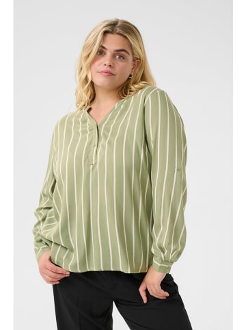 Bluse in Oliv/ Weiß