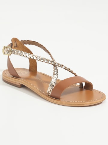 Leder-Sandalen "Raisa" in Gold/ Hellbraun