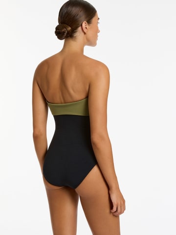 Badeanzug in Khaki/ Schwarz