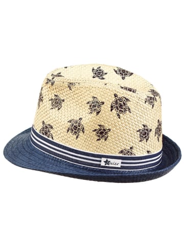 Strohhut "Schildkröte" in Beige/ Dunkelblau