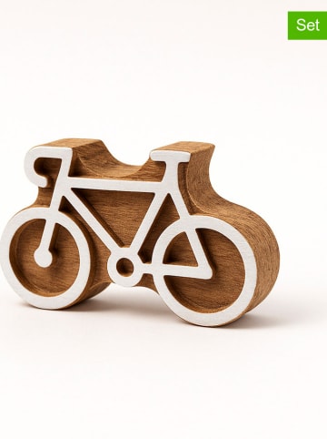 Stemple (2 szt.) "Bicycle" w kolorze jasnobrązowo-białym - 7 x 4,5 cm