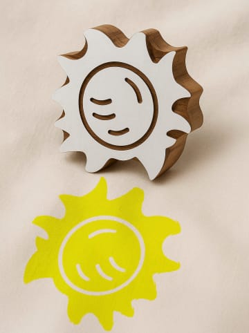 Stempel "Sun" w kolorze jasnobrązowo-białym - 7 x 7 cm