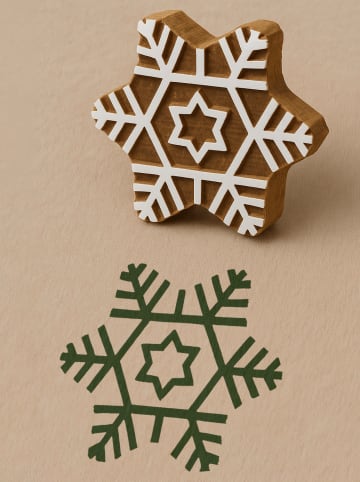 Stempel "Snowflake" w kolorze jasnobrązowo-białym - 7 x 7 cm