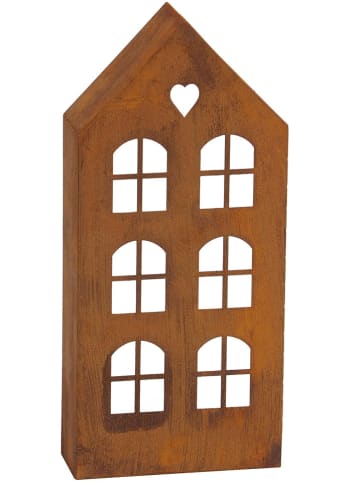 Windlicht "Haus" in Rost - (B)15,5 x (H)34 x (T)6 cm