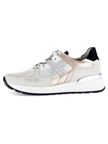 Leder-Sneakers in Grau/ Beige/ Silber