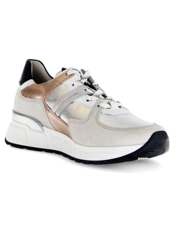 Leder-Sneakers in Grau/ Beige/ Silber