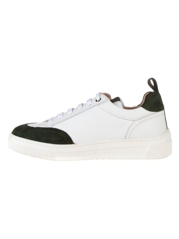 Skórzane sneakersy w kolorze biało-oliwkowym
