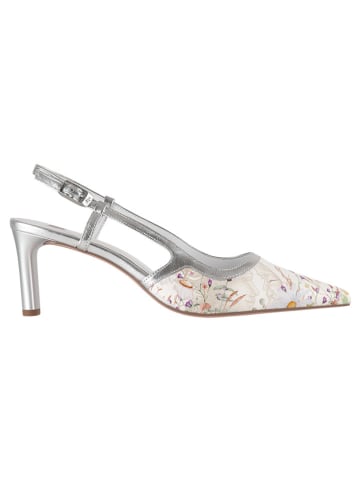 Leder-Slingpumps in Weiß/ Silber