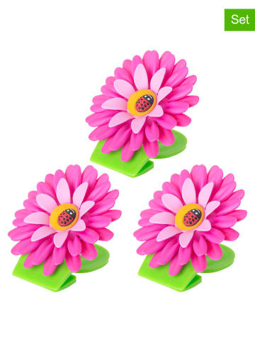 Magnetyczne klipsy (3 szt.) "Flower power" w kolorze różowym - wys. 8 cm