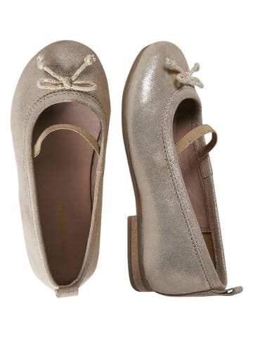 Leder-Ballerinas in Beige/ Gold