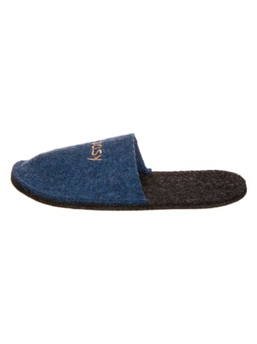 Wollen pantoffels "Happy Take it easy" donkerblauw