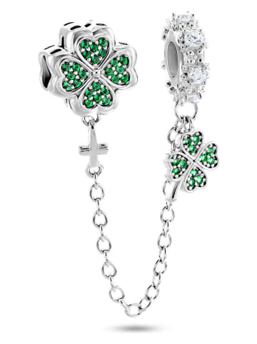 Zilveren bead met edelstenen