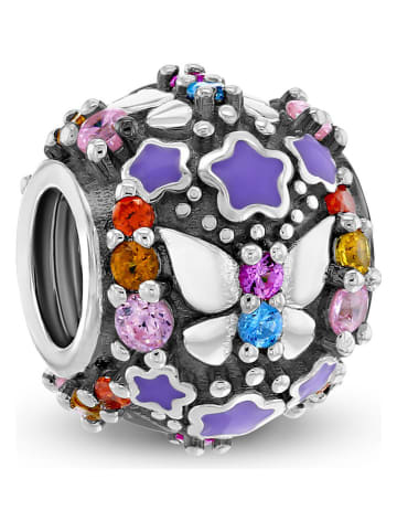 Zilveren bead met edelstenen