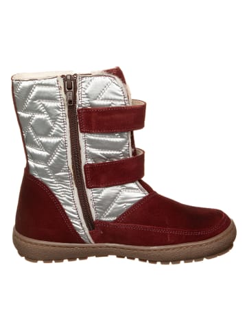 Leren winterboots donkerrood/zilverkleurig